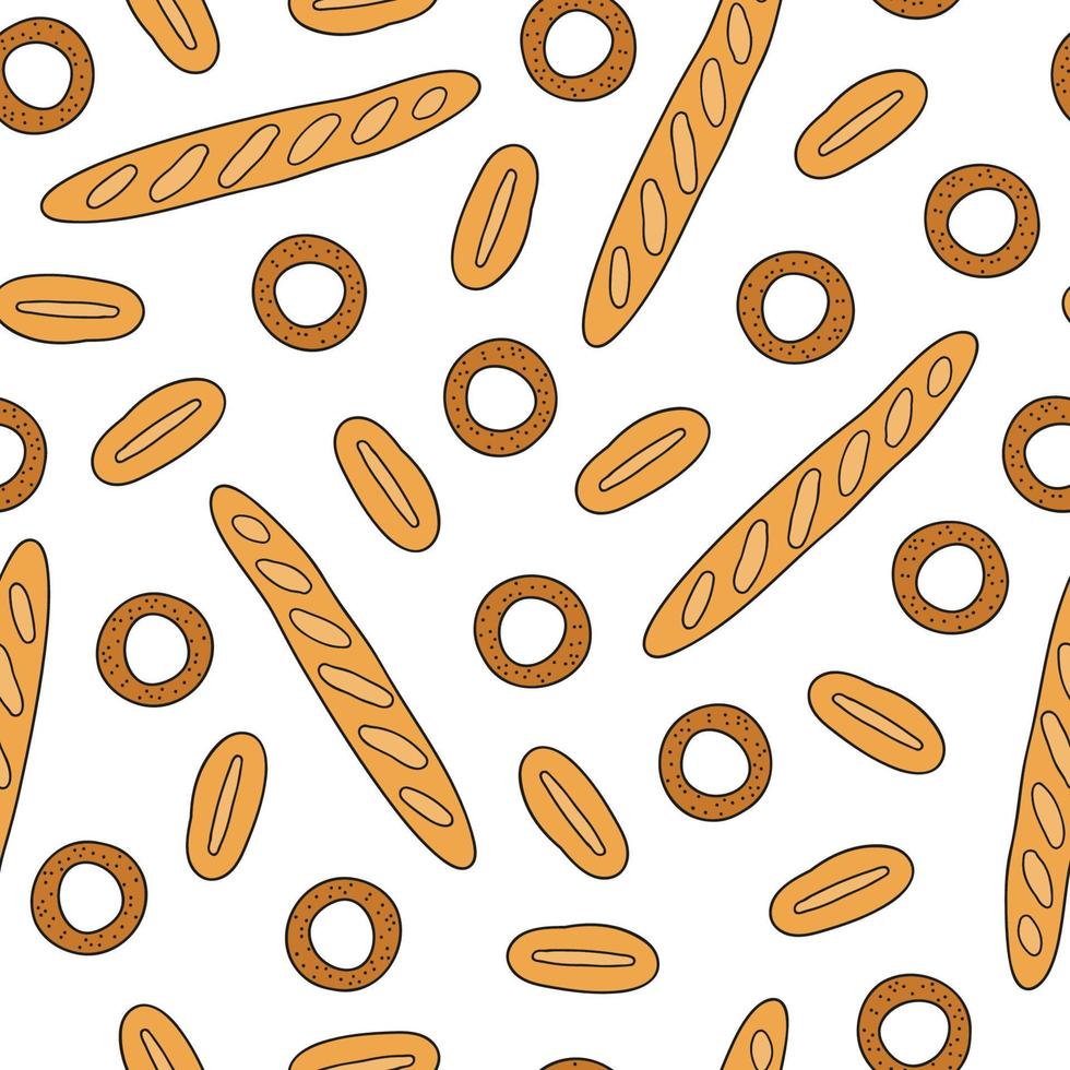 Seamless pattern with buns, loafs. vector