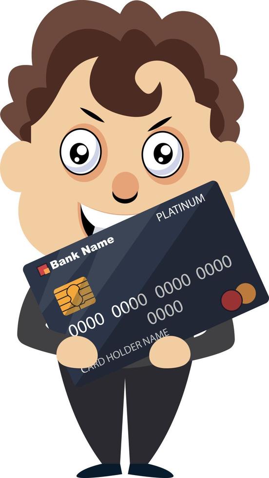 Man with debit card, illustration, vector on white background.