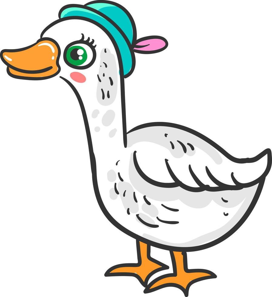 Happy goose with hat , illustration, vector on white background