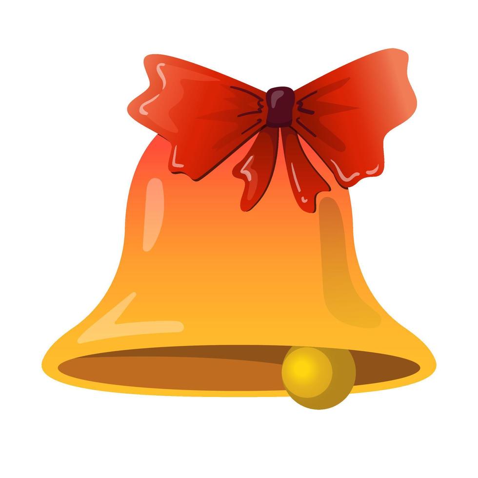 gran campana de oro con un hermoso lazo rojo. ilustración vectorial colorida aislada en fondo blanco. vector
