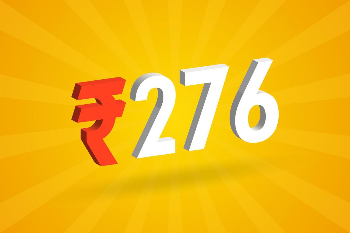 276 Rupee 3D symbol bold text vector image. 3D 276 Indian Rupee currency sign vector illustration