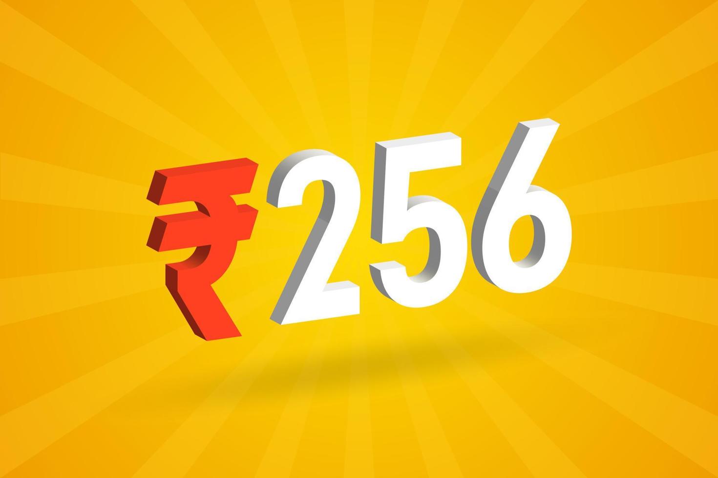 256 Rupee 3D symbol bold text vector image. 3D 256 Indian Rupee currency sign vector illustration