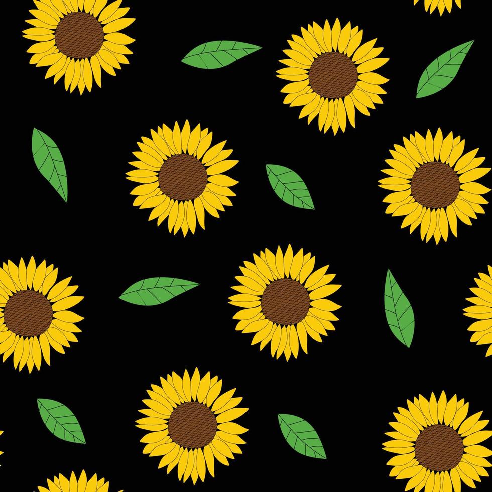 patrón de fondo transparente con muchos girasoles sobre fondo negro. ilustración vectorial vector