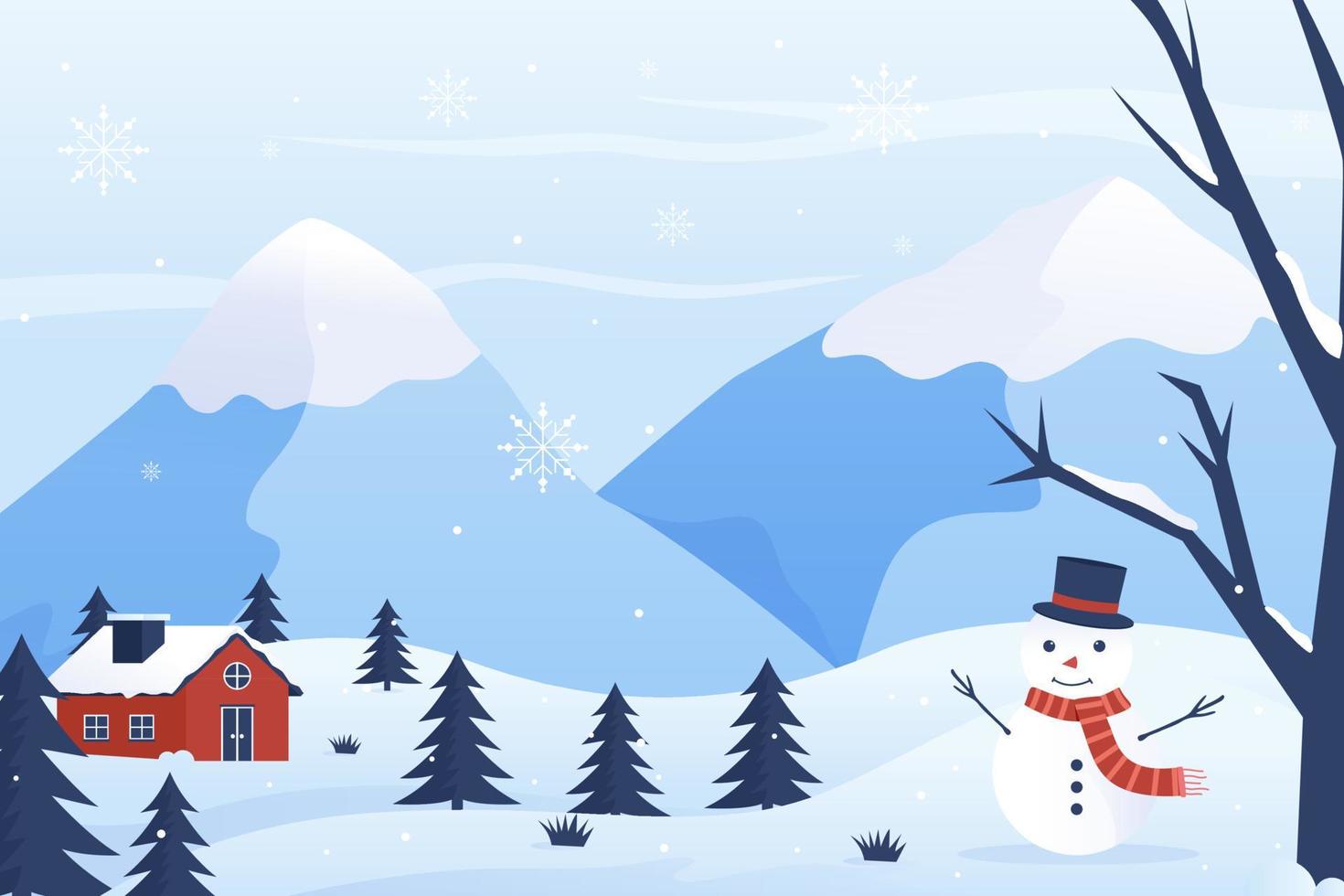 Winter landscape vector illustration with falling snow