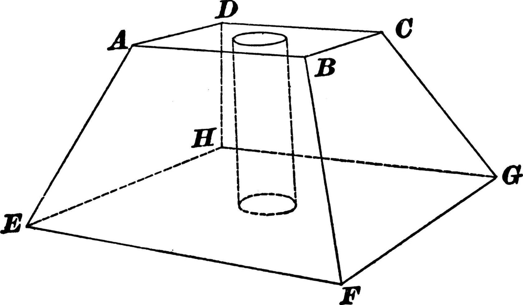 Frustum Of A Rectangular Pyramid With Hole, vintage illustration. vector