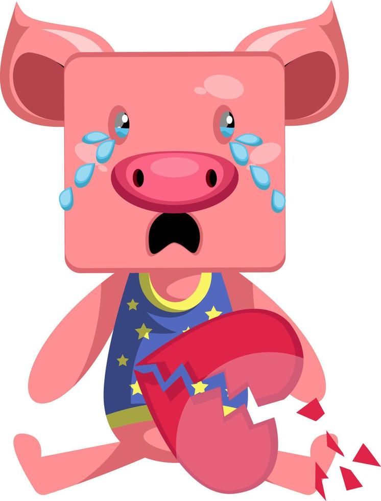 Cerdo con el corazón roto, ilustración, vector sobre fondo blanco.