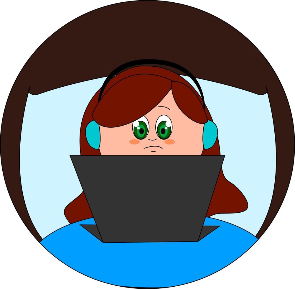 Night work in bed, illustration, vector on white background.
