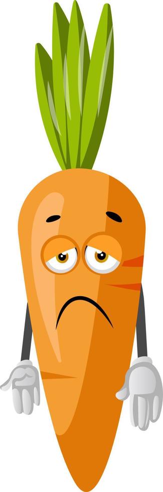 Sad carrot, illustration, vector on white background.
