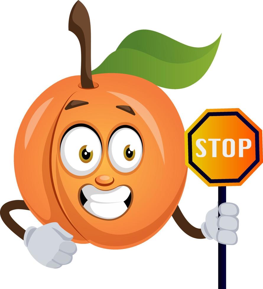 Apricot with stop sign, illustration, vector on white background.