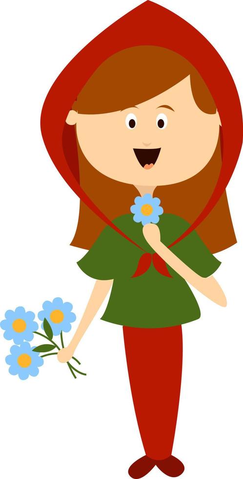 niña con flores, ilustración, vector sobre fondo blanco.