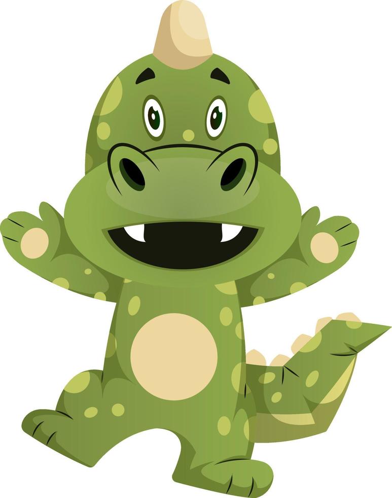 Green dragon is feeling happy, illustration, vector on white background.