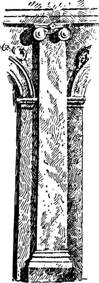pilastra, pared, grabado antiguo. vector
