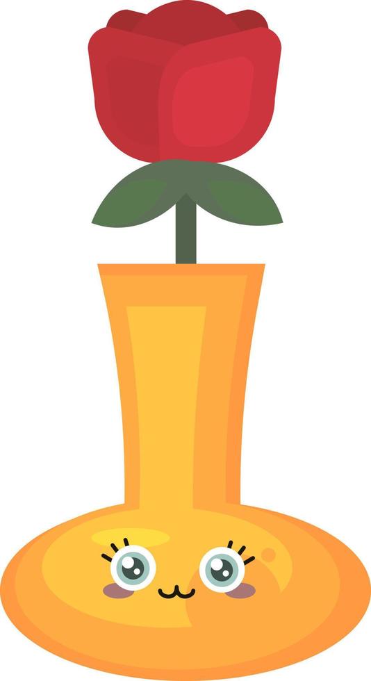 Rose in a vase , illustration, vector on white background