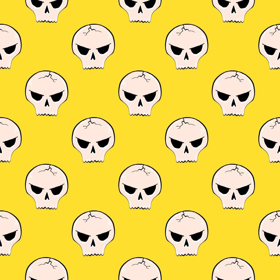Scary skulls,seamless pattern on yellow background. vector