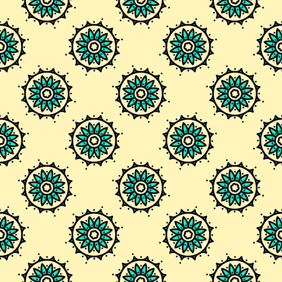 Green flowers, seamless pattern on yellow background. vector