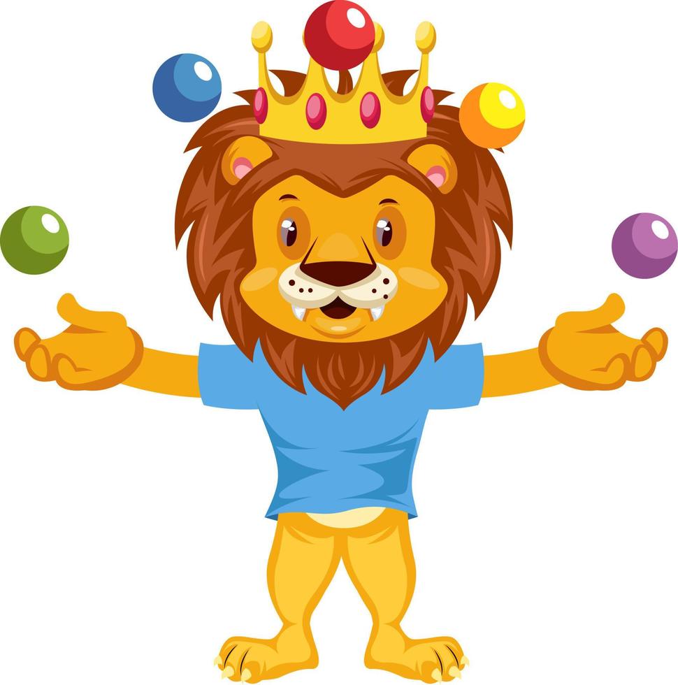 Juggling lion, illustration, vector on white background.