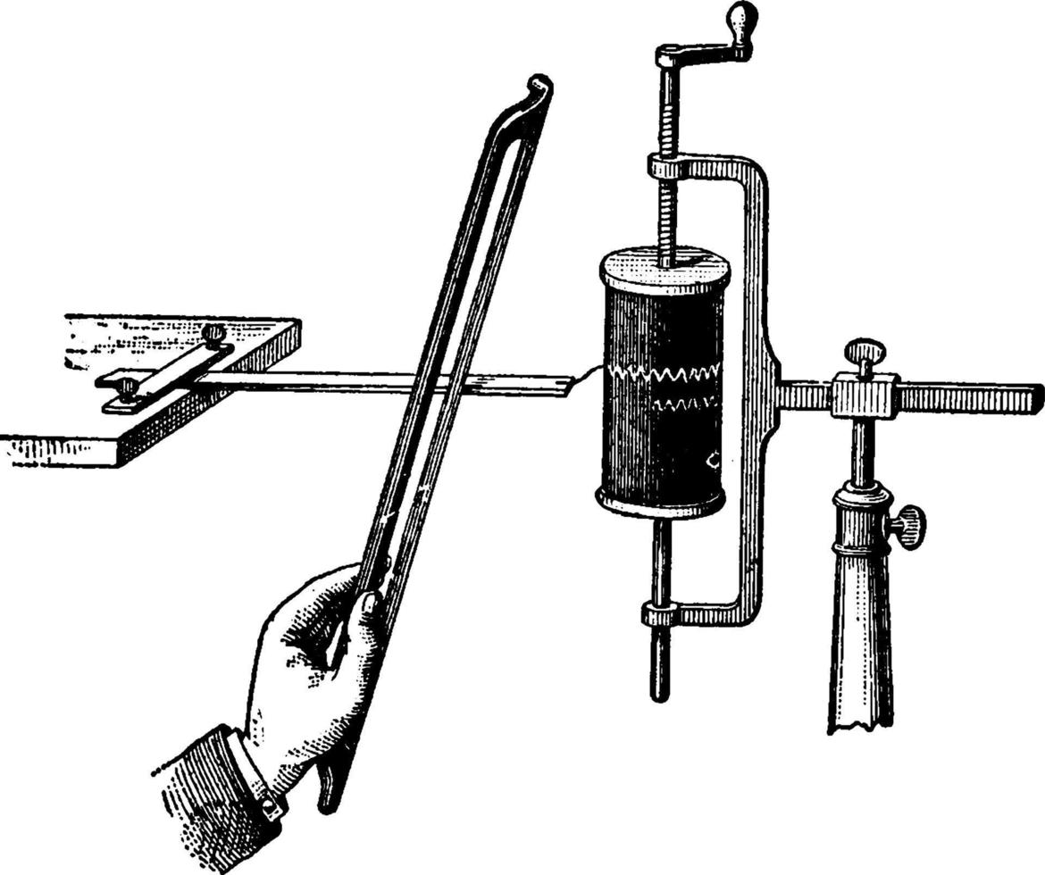 método gráfico de estudiar sonidos usando un vibroscopio, ilustración antigua. vector