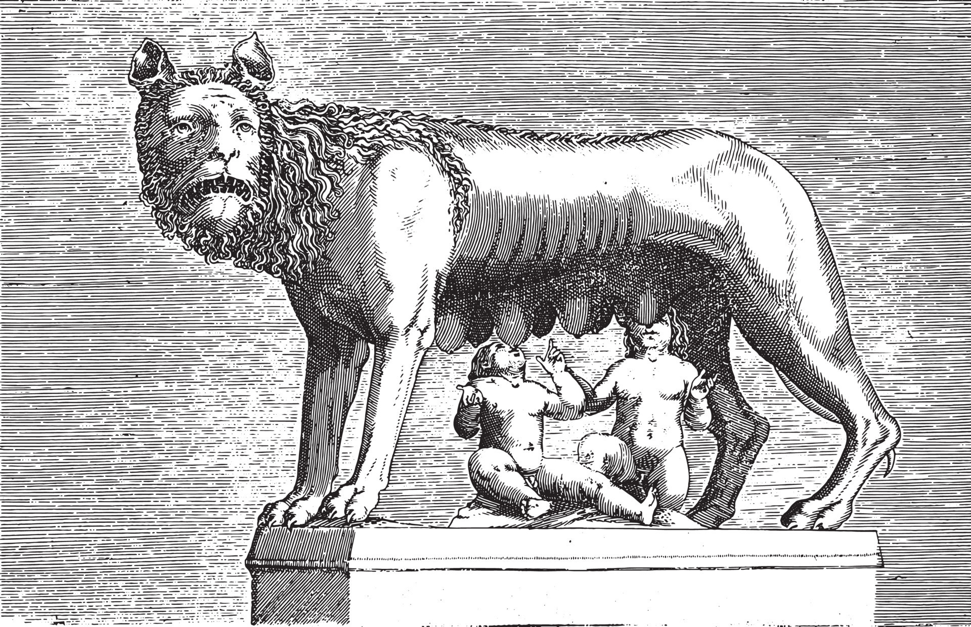 Sculpture of the Lupa Capitolina suckling the twins Romulus and Remus