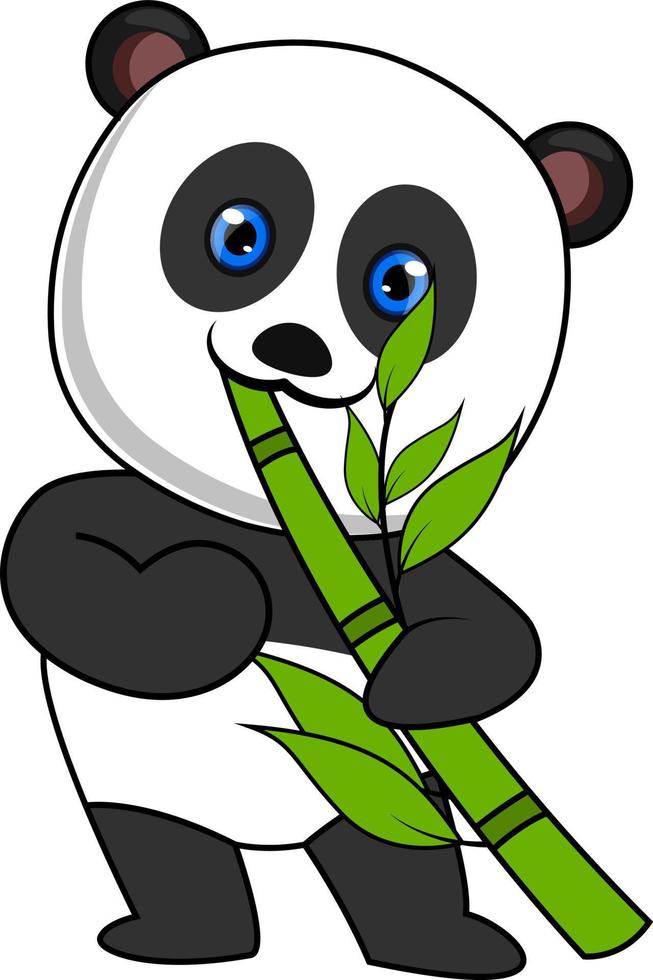 A playful panda, happily munching on bamboo, in a cute and cheerful art  style, with a moderate level of detail. sticker, joyful, vibrant colors,  cartoonish style, vector, contour, white background