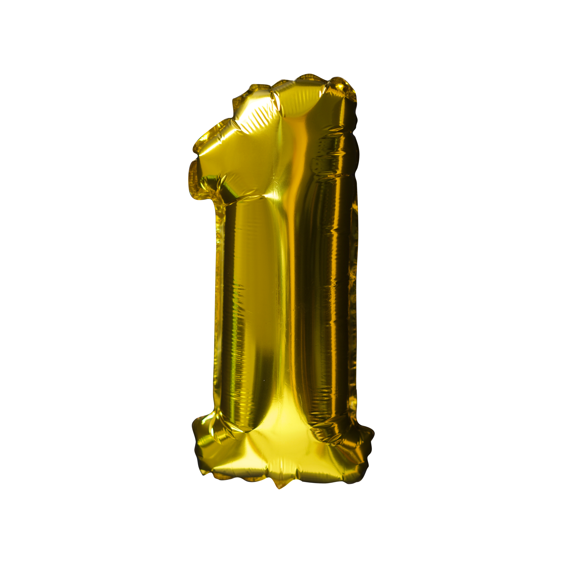 1 Golden number helium balloons isolated background. Realistic foil and