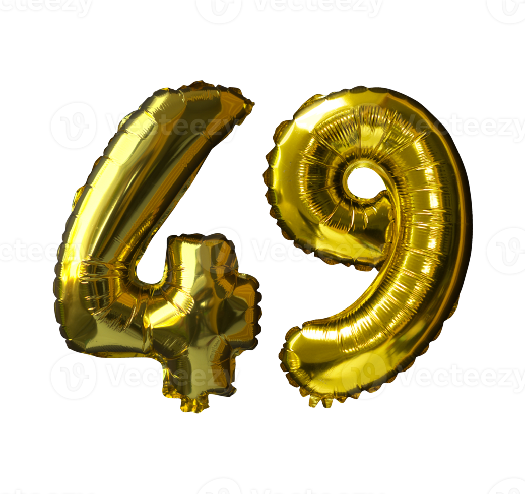 49 Golden number helium balloons isolated background. Realistic foil and latex balloons. design elements for party, event, birthday, anniversary and wedding. png