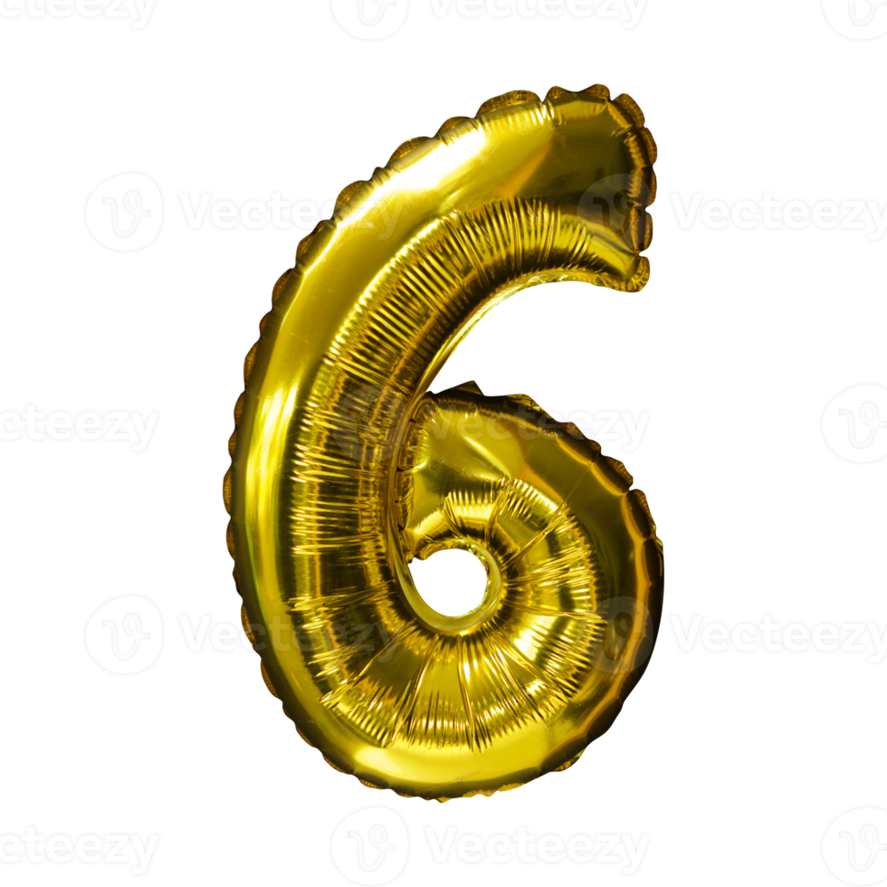 6 Golden number helium balloons isolated background. Realistic foil and latex balloons. design elements for party, event, birthday, anniversary and wedding. png