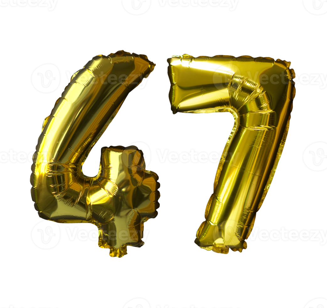 47 Golden number helium balloons isolated background. Realistic foil and latex balloons. design elements for party, event, birthday, anniversary and wedding. png