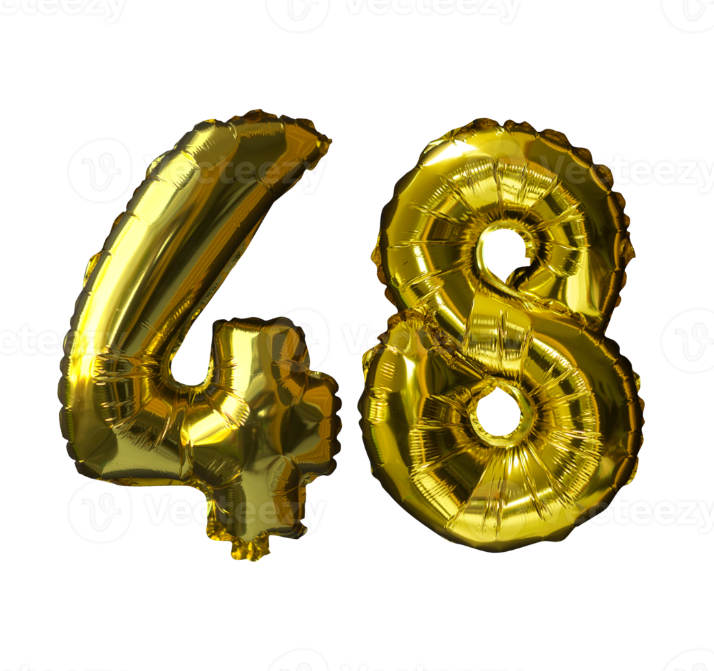 48 Golden number helium balloons isolated background. Realistic foil and latex balloons. design elements for party, event, birthday, anniversary and wedding. png