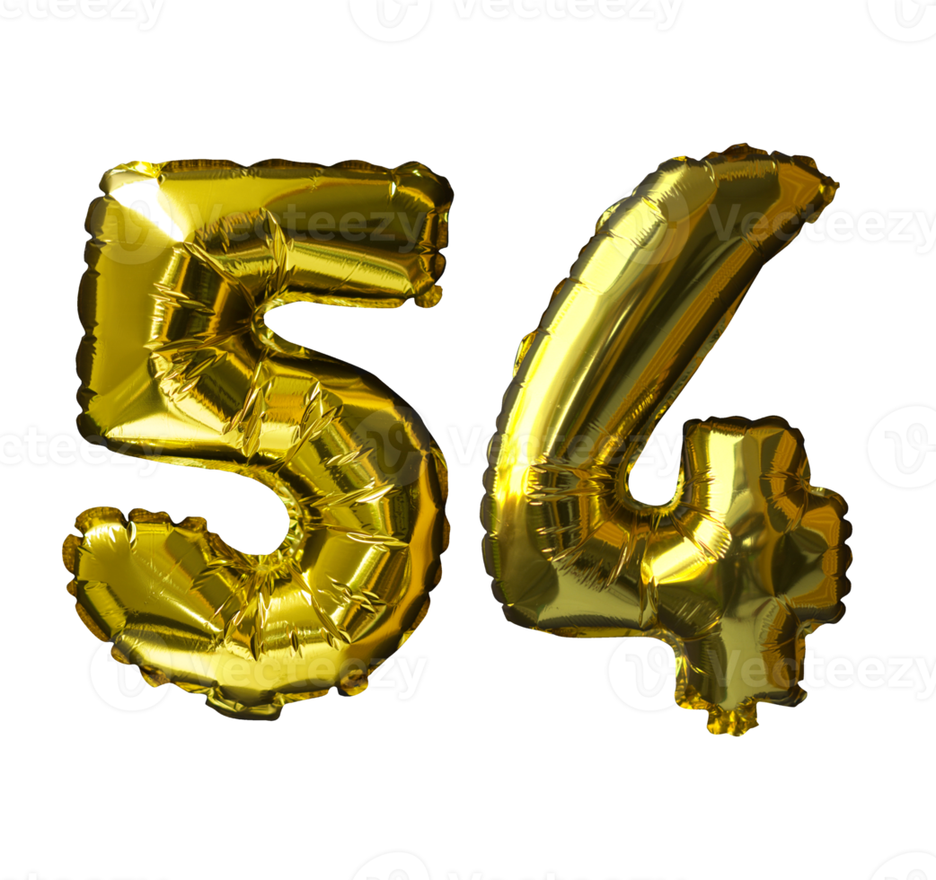 54 Golden number helium balloons isolated background. Realistic foil and latex balloons. design elements for party, event, birthday, anniversary and wedding. png