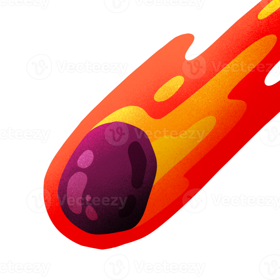 The childish meteor for space illustration isolated background. Cute kids drawing with grain and grunge texture stye png