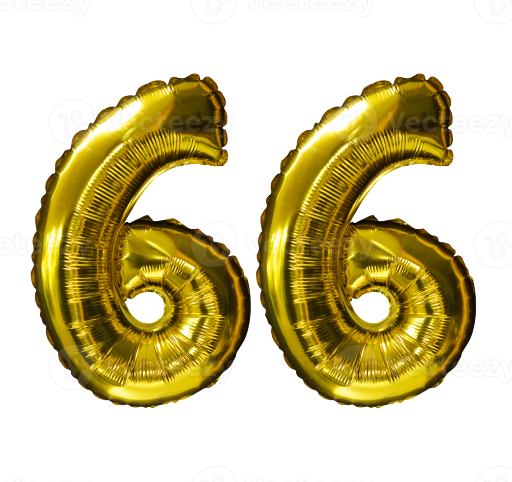 66 Golden number helium balloons isolated background. Realistic foil and latex balloons. design elements for party, event, birthday, anniversary and wedding. png