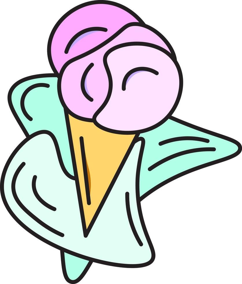 One big scoop of ioce cream on a cone, icon illustration, vector on white background