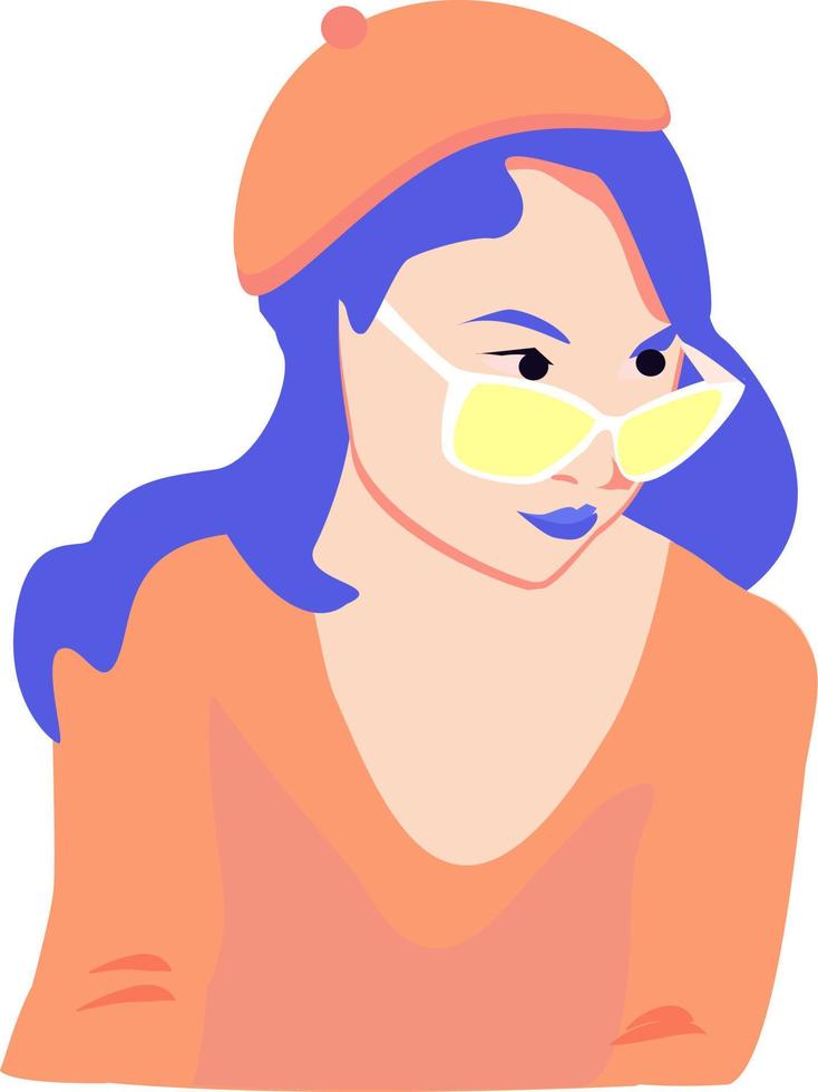 chica con sombrero, ilustración, vector sobre fondo blanco.