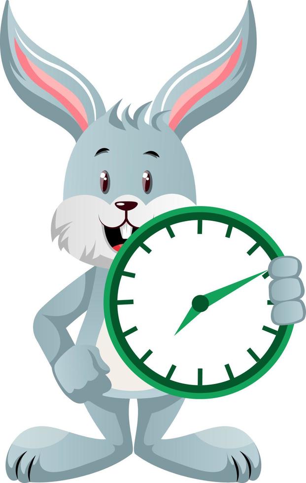 Bunny with clock, illustration, vector on white background.