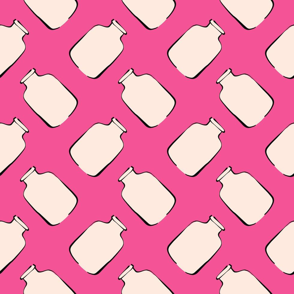 Milk jar,seamless pattern on pink background. vector