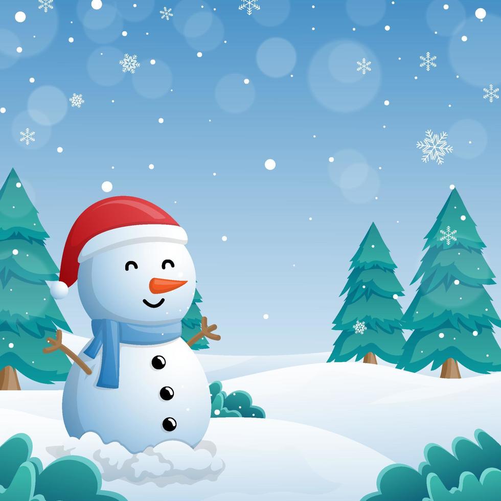 Snowman in the Winter Background vector