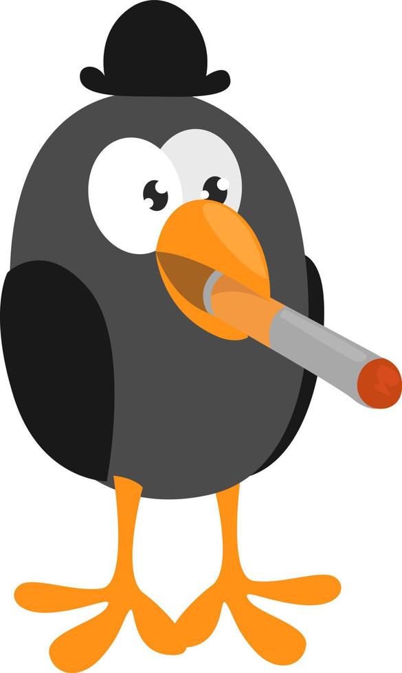 Bird smoking, illustration, vector on a white background.
