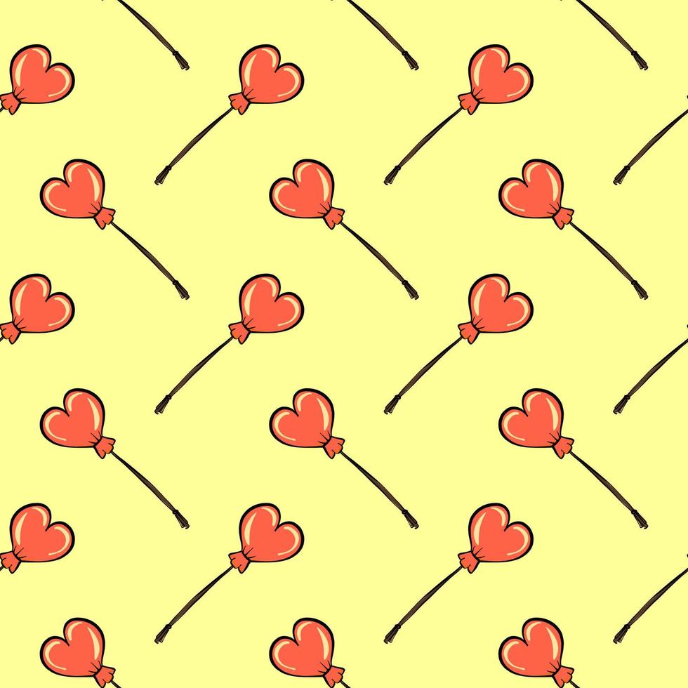 Red balloon hearts, seamless pattern on yellow background. vector