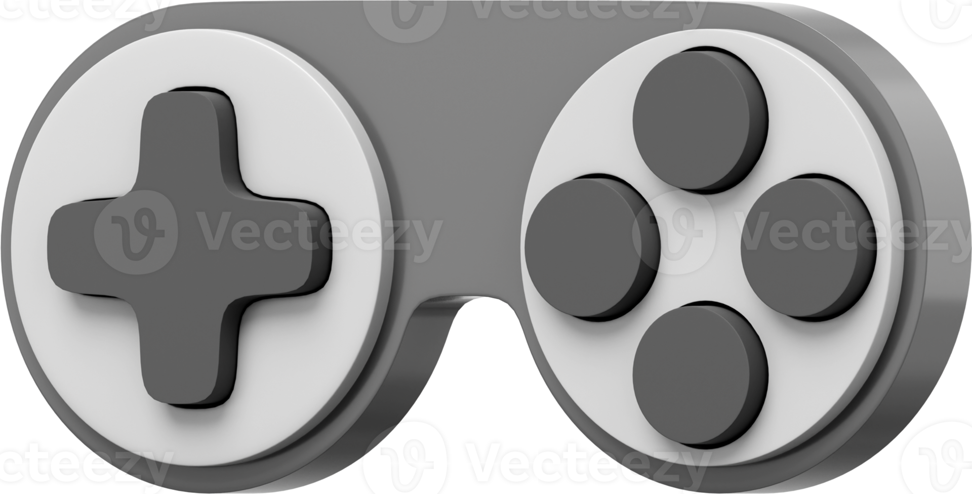 Minimalistic console game controller. PNG gray icon on transparent background. 3D rendering.