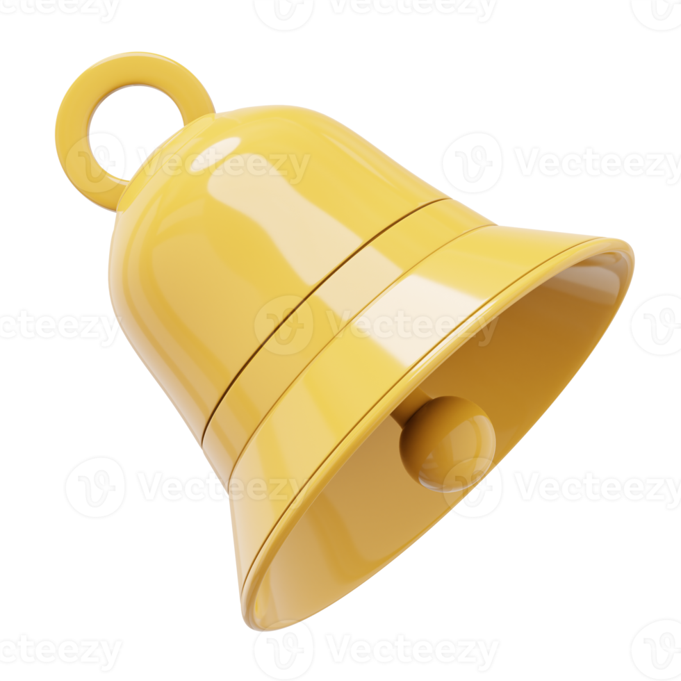 Yellow bell, notification symbol. 3D rendering. PNG icon on transparent background.