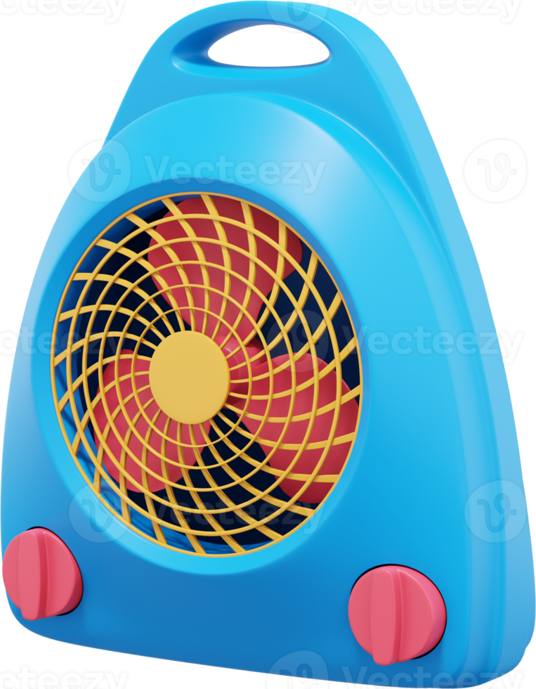 Electric fan heater. Multicolored PNG icon on transparent background. 3D rendering.