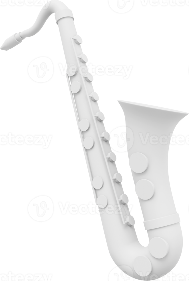 weißes Saxophon, Musikinstrument, von der Seite.3d-Rendering. png-Symbol auf transparentem Hintergrund. png