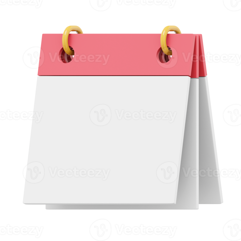 Minimal flip calendar. 3D rendering. PNG icon on transparent background.