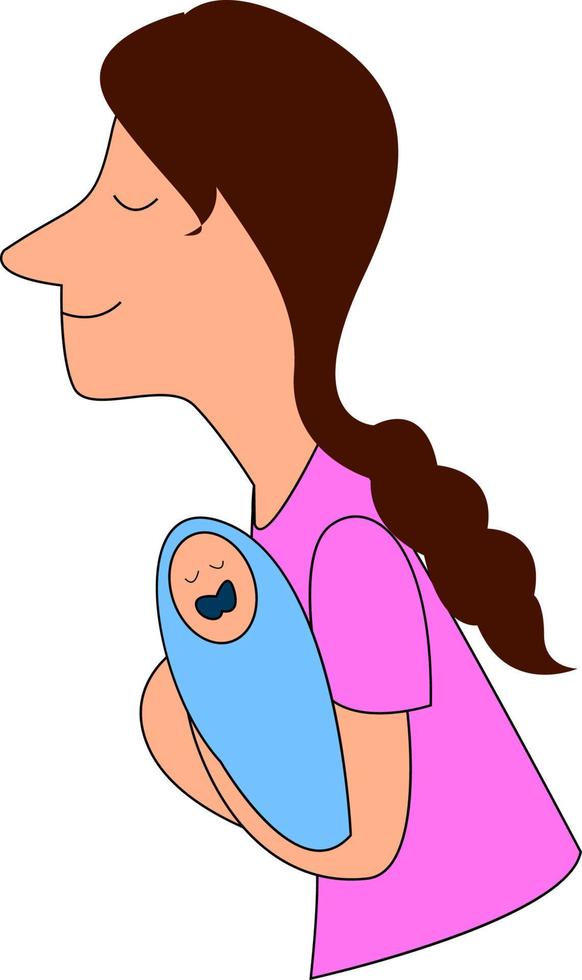 Mom with baby, illustration, vector on white background.