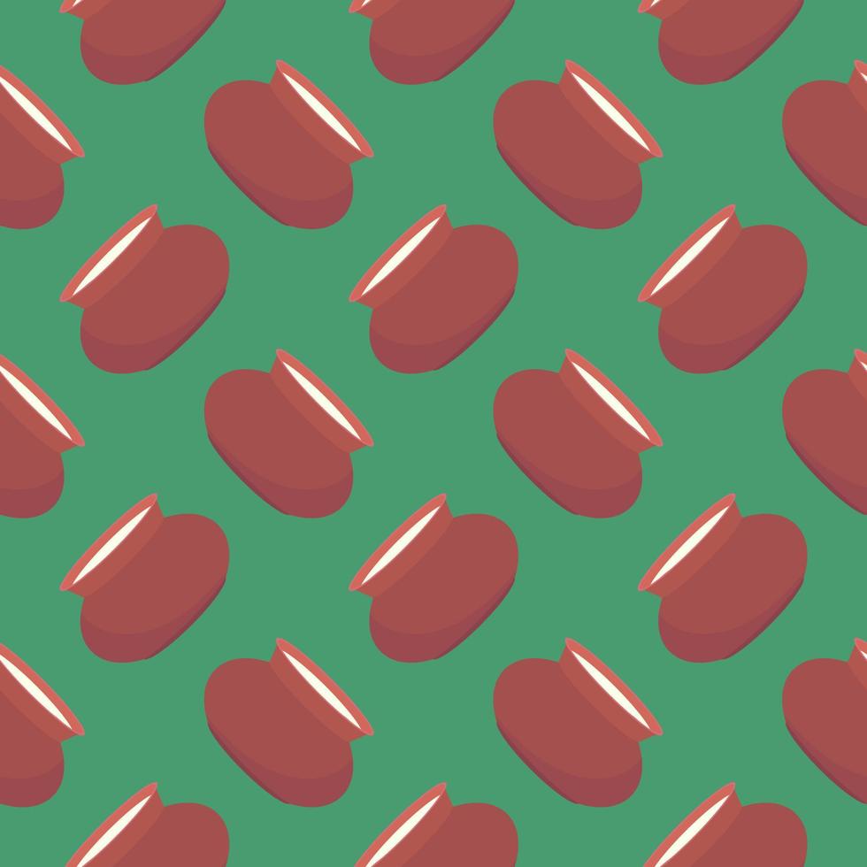 Red jug , seamless pattern on a green background. vector