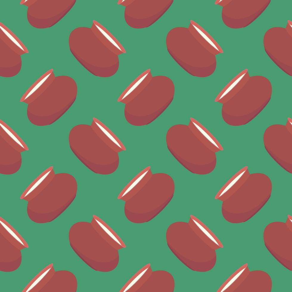 Red jug , seamless pattern on a green background. vector