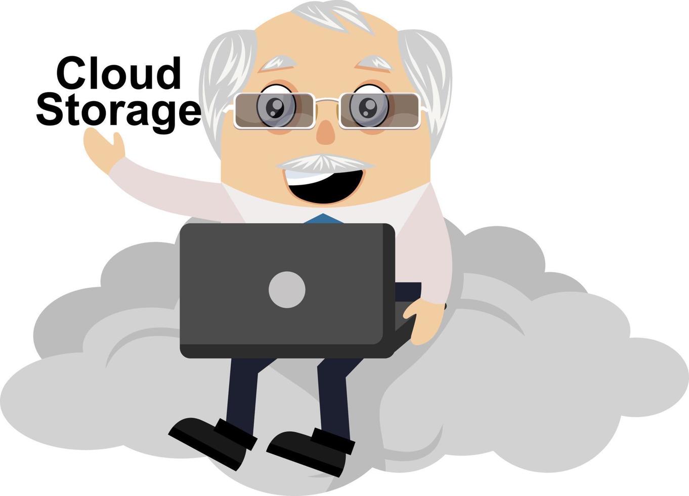 Old man is on cloud, illustration, vector on white background.