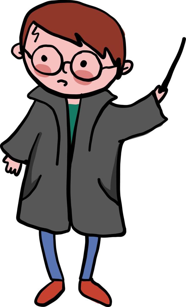 Boy with magic wand, illustration, vector on white background