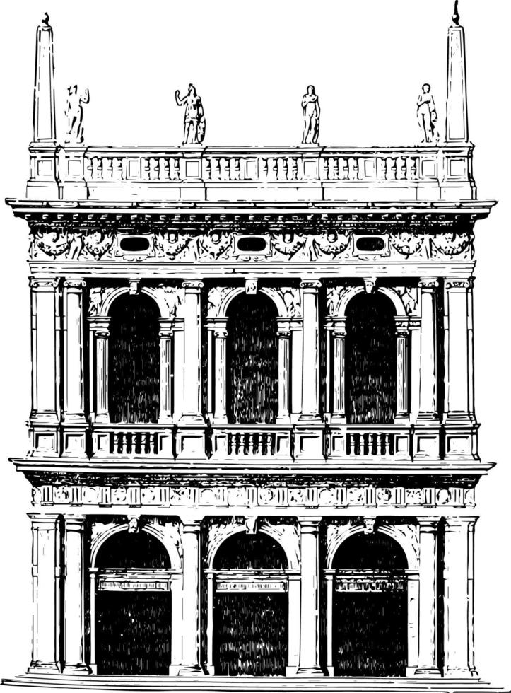 antigua biblioteca de st. marca en el grabado vintage de venecia. vector