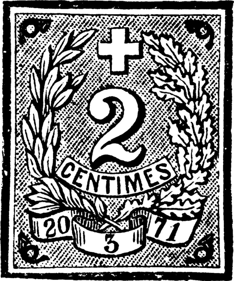 envoltorio de 2 céntimos de Suiza, 1871, ilustración vintage vector